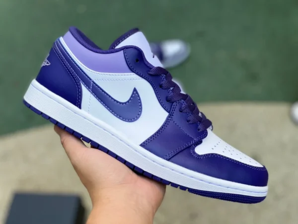 Aj1 бело-фиолетовые низкие оригинальные баскетбольные кроссовки Air Jordan 1 Low Purple AJ1 бело-фиолетовые с низким берцем в стиле ретро 553558-515