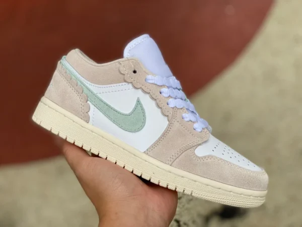 aj1 розово-белые низкие повседневные баскетбольные кроссовки Air Jordan 1 Low AJ1 (GS) в стиле ретро розово-белые DZ5356-800