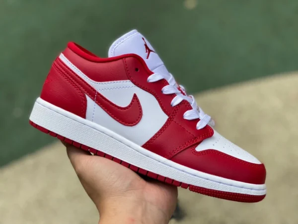 aj1 бело-красные низкие спортивные баскетбольные кроссовки Air Jordan 1 Low черные и красные износостойкие спортивные баскетбольные кроссовки в стиле ретро с низким верхом 553560-615