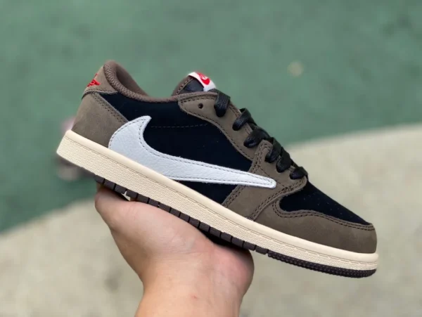 Коричневые детские кроссовки aj1 Barb Low Mengbao Travis Scott x Air Jordan 1 Low OG Barb CQ4277-001