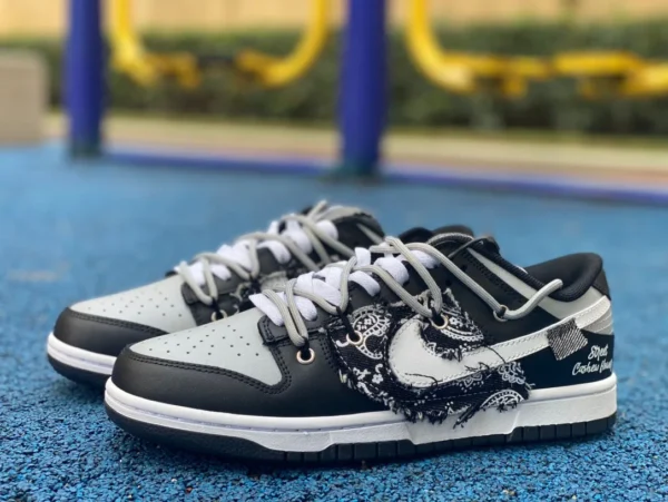 Ремни Dunk отстегиваются черно-серые кроссовки Nike Dunk Low с цветочной вышивкой из денима с деконструированными граффити универсальные модные низкие кроссовки мужские серые черно-белые DV0831-002