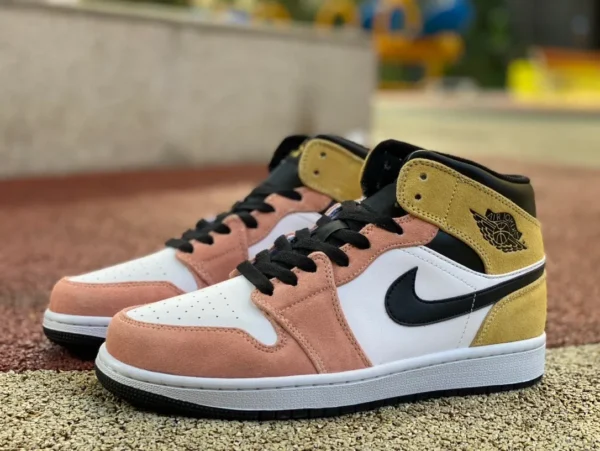 aj1Mid розовые белые желтые модные мужские баскетбольные кроссовки Air Jordan 1 Mid AJ1 розовые в стиле ретро со средней посадкой DX4332-800