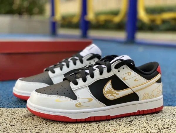 Dun Black and White Gold Year of the Dragon Limited Nike Dunk Low CNY Year of the Dragon Limited New Year Reversal Panda Oriental Dragon Xiangyun Gold Hook Низкие кроссовки Black Gold для мужчин и женщин