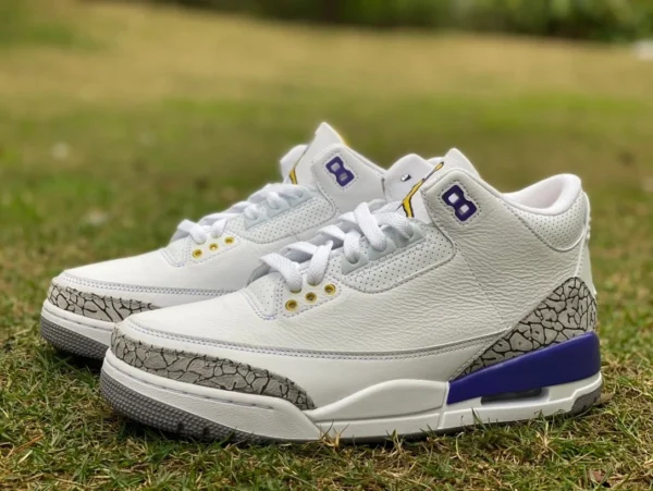 aj3 белый серый фиолетовый Lakers t1 чистый оригинал Air Jordan 3 AJ3 белый серый фиолетовый Lakers фиолетовый золотой взрыв узор ретро средний верх 869802-907