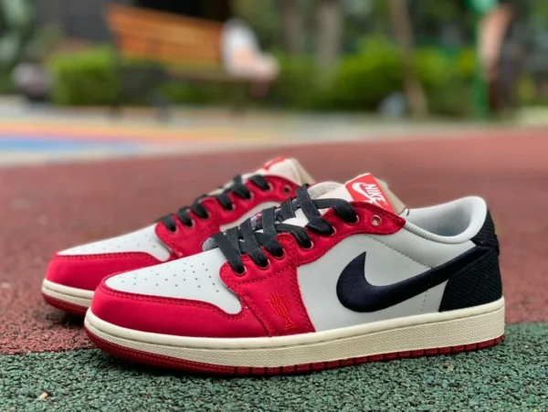 aj1 черные и красные шелковые низкие баскетбольные кроссовки Air Jordan 1 Low OG AJ1 белые, черные и красные шелковые FN0432-100