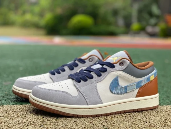 aj1 бело-сине-коричневый джинсовый low dt pure original Air Jordan 1 Low AJ1 бело-синий джинсовый баскетбольные кроссовки с низким берцем FZ5042-041