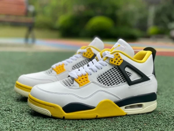 aj4 белый оранжевый желтый вырезанный кусок чистый оригинальный Air Jordan 4 AJ4 белый оранжевый ретро Vivid Sulphur ретро баскетбольные кроссовки AQ9129-10