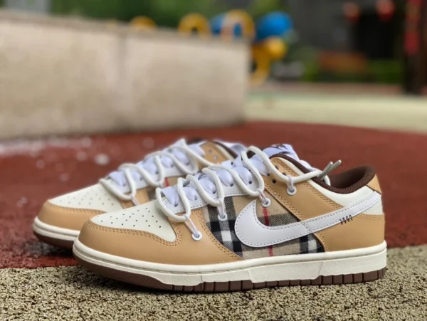 Кроссовки с ремешком Dunk Burberry бело-коричневые низкие повседневные кроссовки Nike Dunk Low DD1503-124