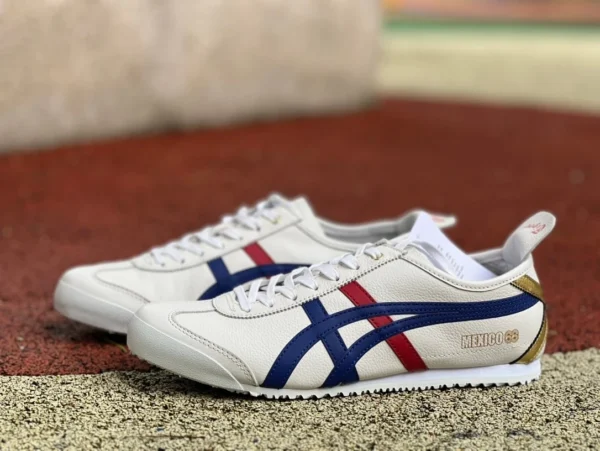 Onitsuka Tiger белые синие красные оригинальные кроссовки Onitsuka Tiger MEXICO 66 белые синие D507L-0152