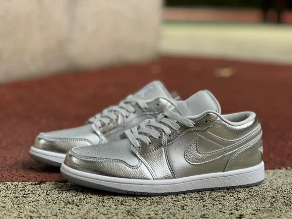 aj1 Liquid Metal Silver low AIR JORDAN 1 AJ1 серебристо-белые низкие баскетбольные кроссовки в стиле ретро FN5030-001