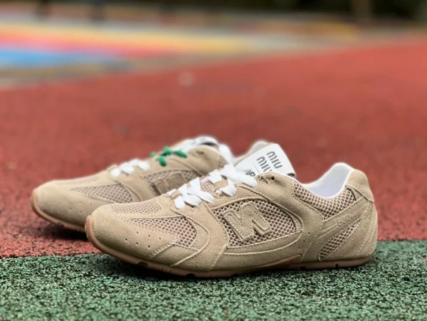 NB530MIU бежево-коричневые женские кроссовки New Balance x MIU MU Miu Miu NB 530 на шнуровке с круглым носком и низким берцем