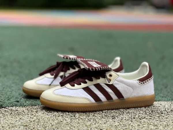 Adidas De Xun WB White Brown Mane Pure Original Wales Bonner x Samba De Xun Туфли Бело-коричневые повседневные туфли Mane Retro с низким берцем IE0586